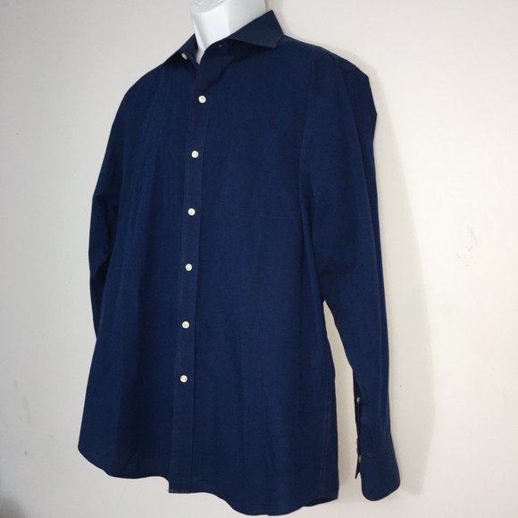 Lauren Ralph Lauren Mens 17 34/35 Blue Slim Fit Stretch Non Iron Button Up Shirt - Picture 3 of 9